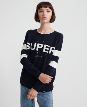 Superdry 90's Logo Intarsia Női Kötöttáru Sötétkék | ZKTJL4193